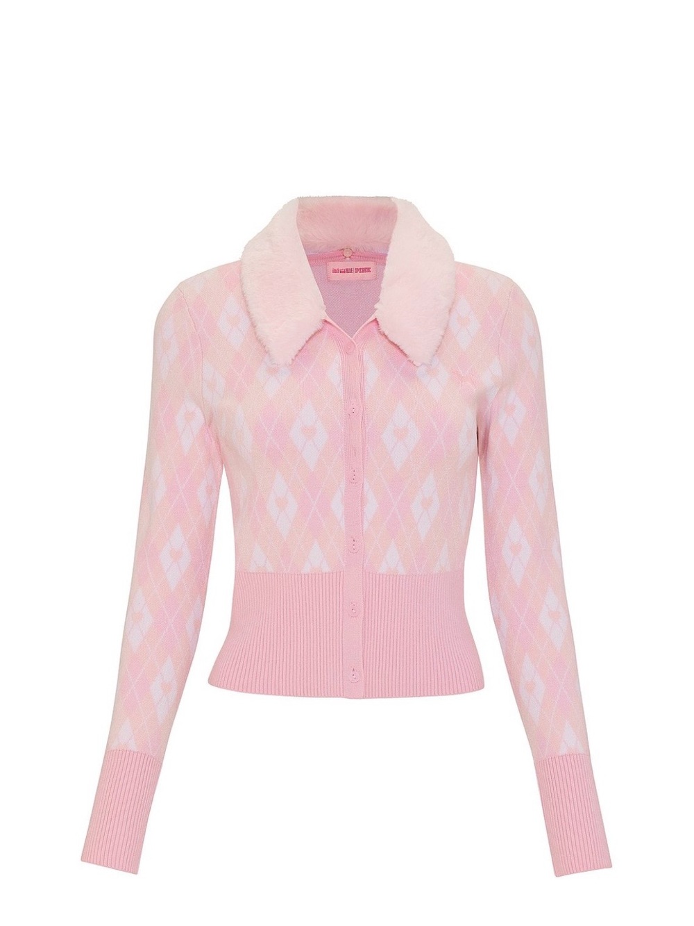 PINK Victoria's Secret Pink Argyle Faux-Fur Collar Cardigan